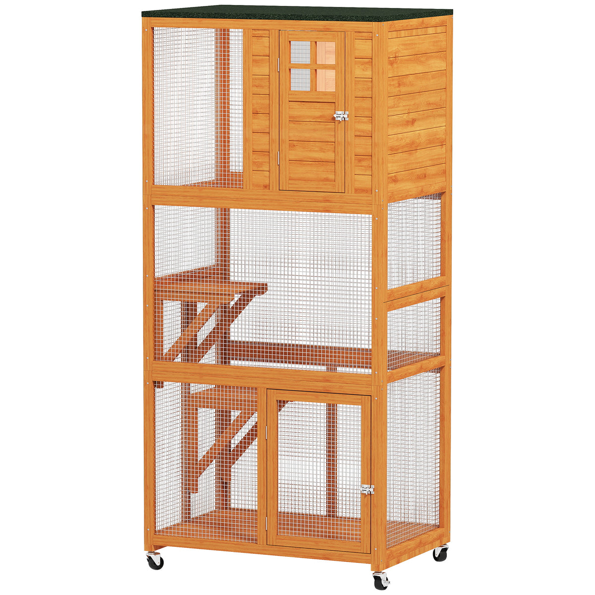 74" Wooden Outdoor Cat House Catio Outdoor Cat Enclosure, Orange – Orange / 1010x685x305 mm