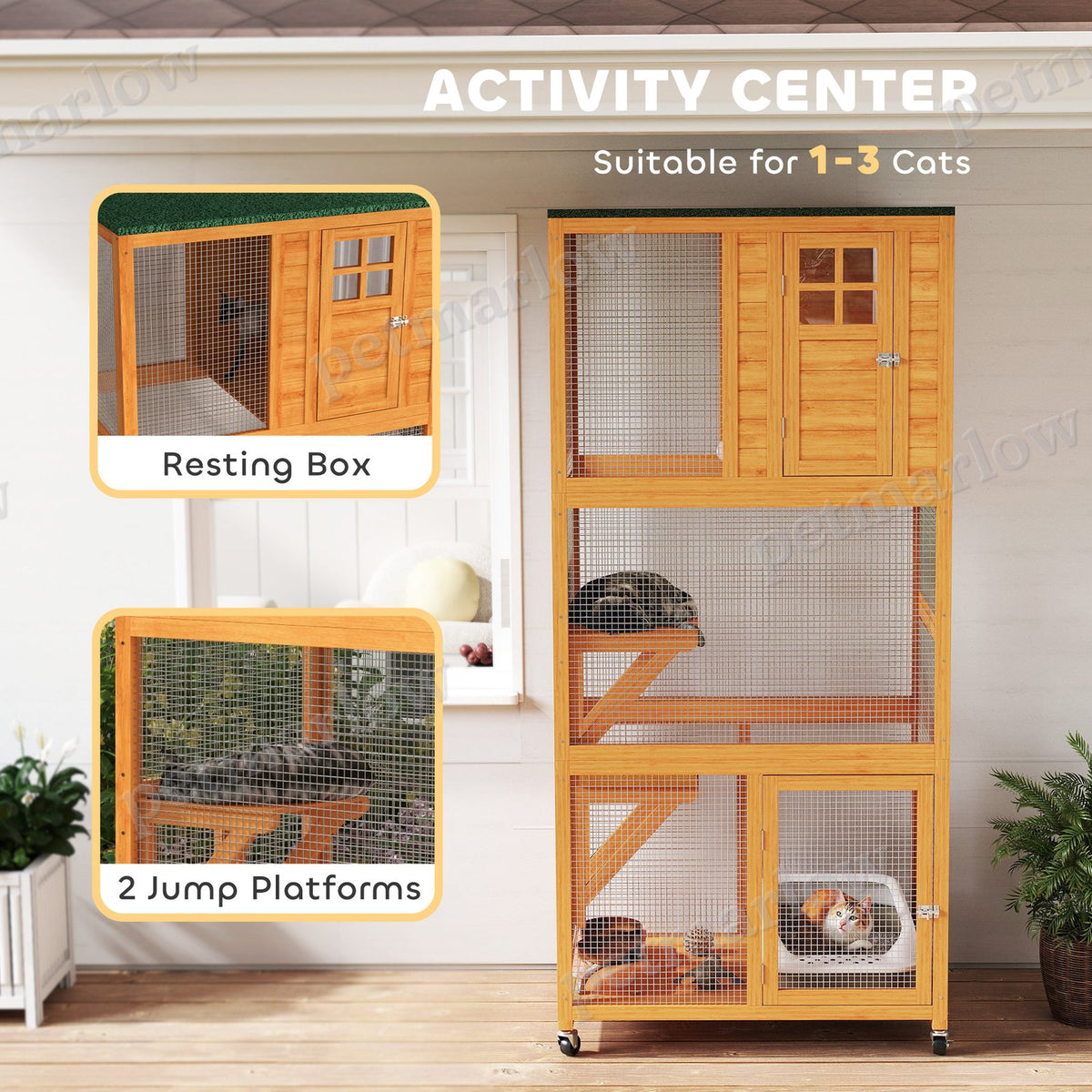 74" Wooden Outdoor Cat House Catio Outdoor Cat Enclosure, Orange – view 3