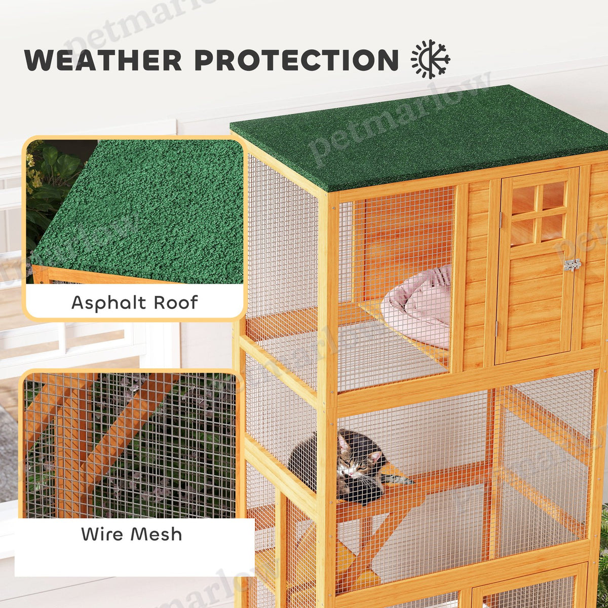 74" Wooden Outdoor Cat House Catio Outdoor Cat Enclosure, Orange – view 4