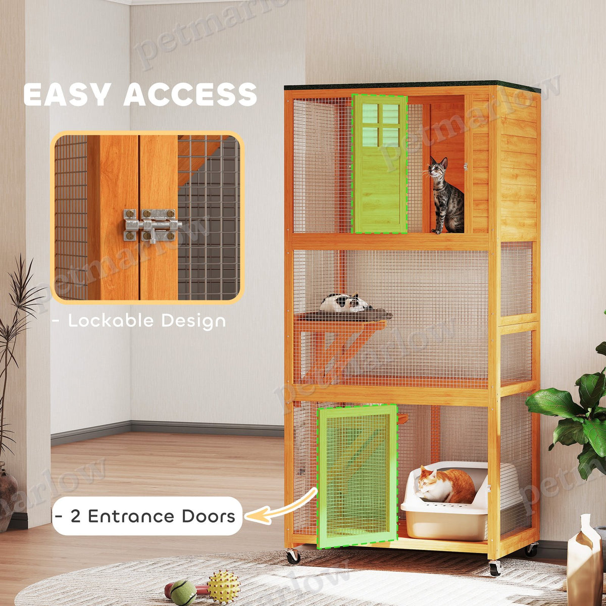74" Wooden Outdoor Cat House Catio Outdoor Cat Enclosure, Orange – view 6