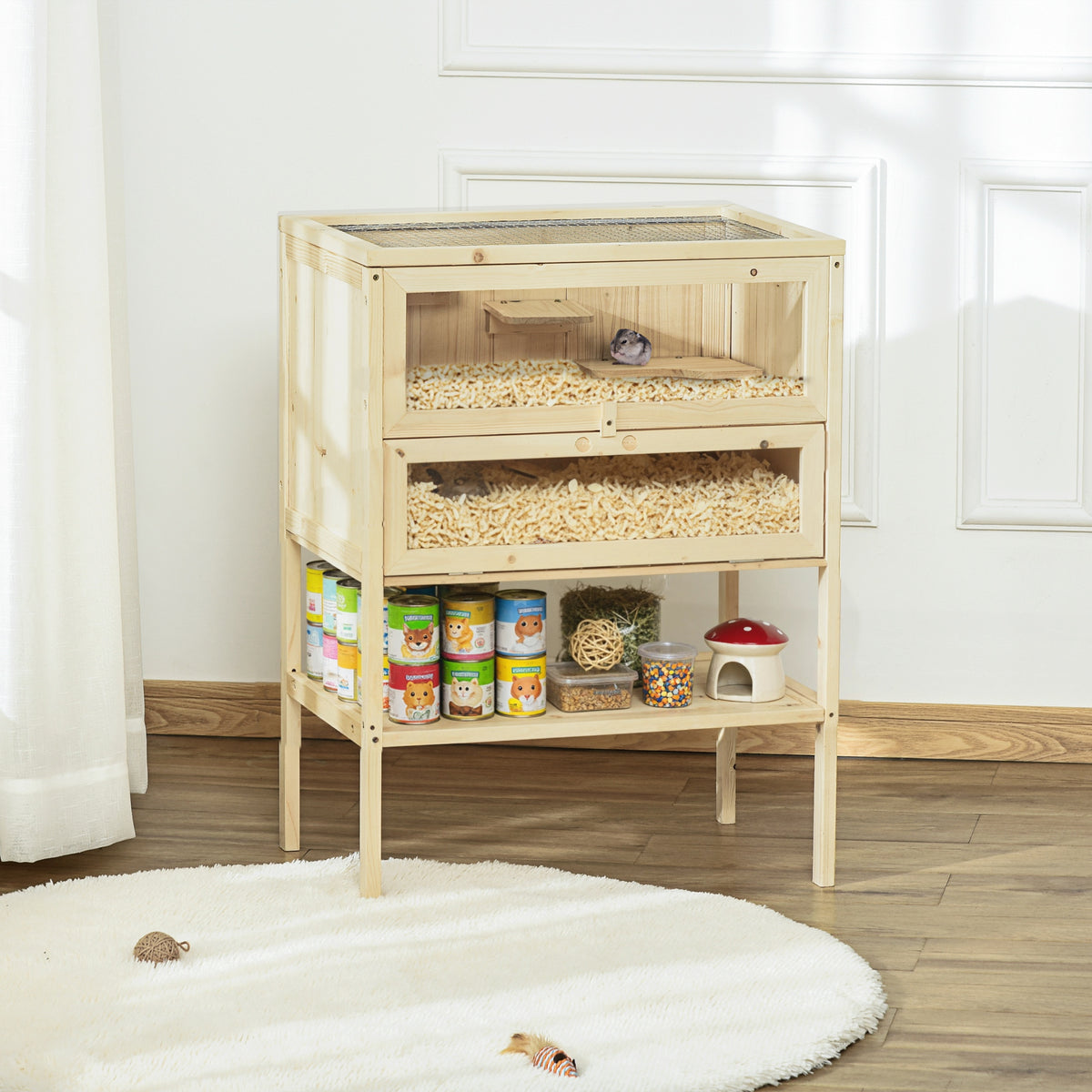 3-Tier Wooden Hamster Cage with Openable Top and Front Door – view 7