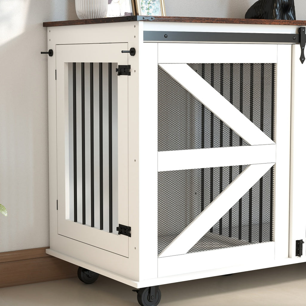 Mobile Dog Crate with Flip-Top Feeding Door – view 12