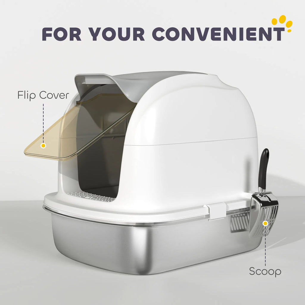 XL Stainless Steel Enclosed Cat Litter Box with Lid – view 7