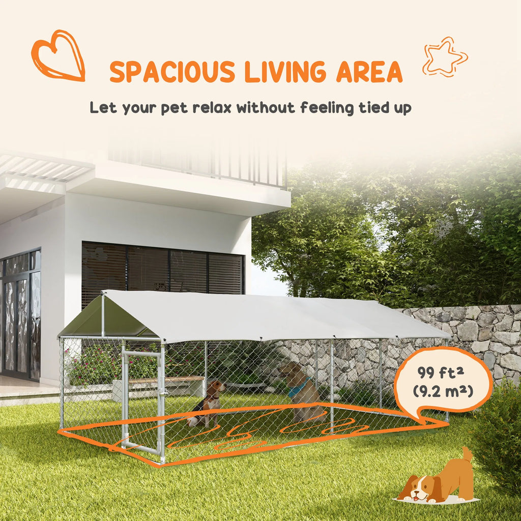 13.1' x 7.5' x 4.9' Outdoor Dog Kennel Dog Run with Waterproof, UV Resistant Cover for Medium Large Sized Dogs, Silver