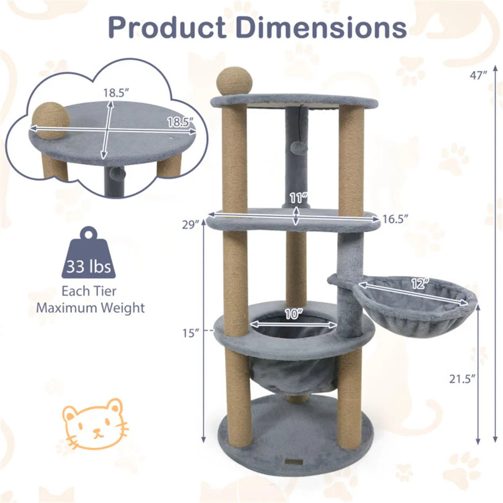 47" Cat Tower for Relaxation and Play in Light Grey – view 7