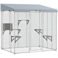 Galvanized Steel Large Catio with Canopy and Platforms – Silver / 2050x255x165 mm