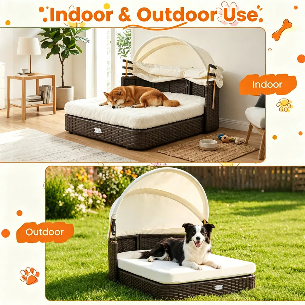 Hand-Woven PE Rattan Dog Bed with Canopy – view 10