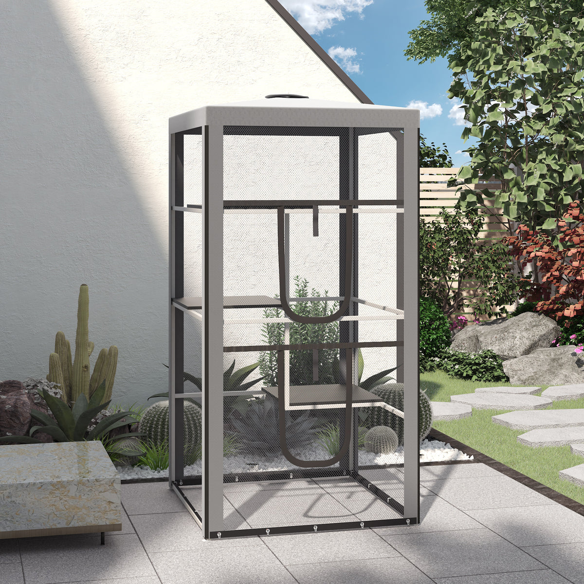 79" Cat House Kitten Enclosure Playpen – Grey, White and Black / 1050x550x110 mm