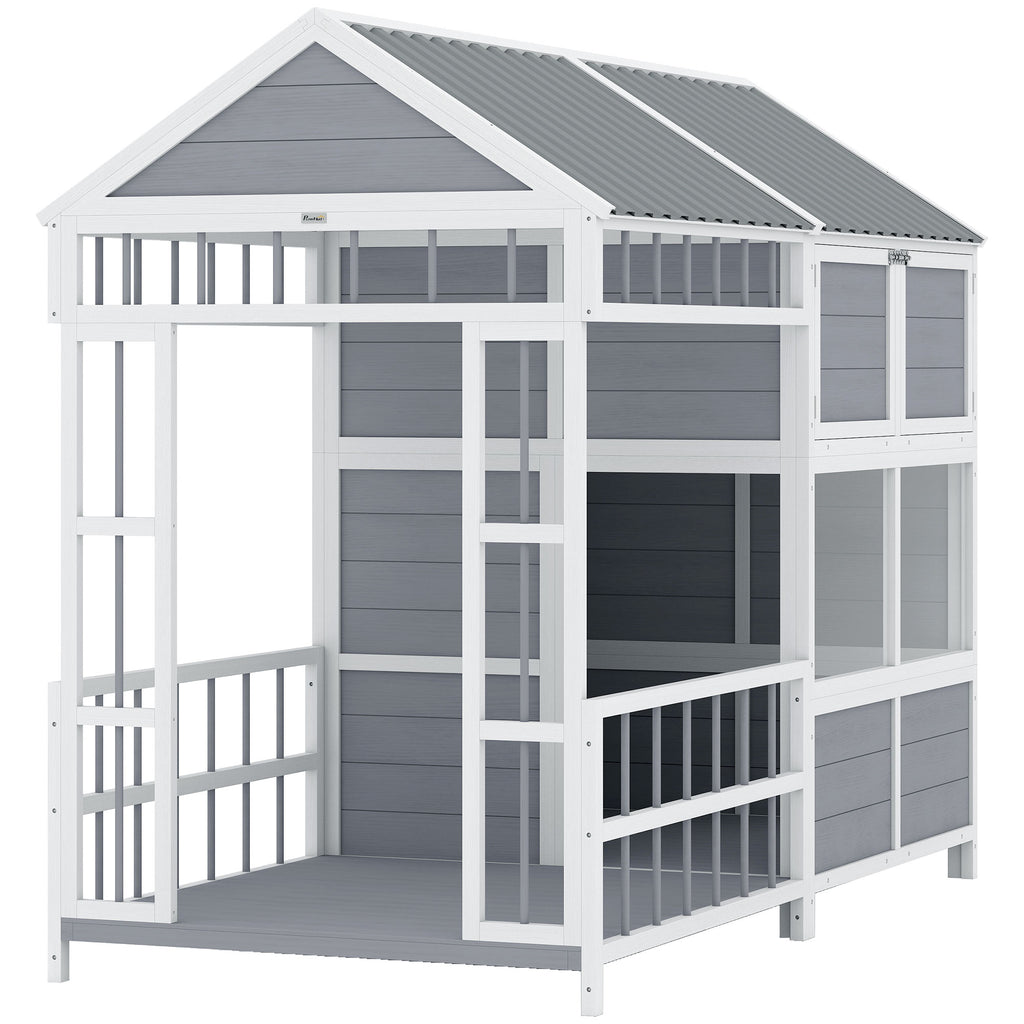 79"L Large Dog House Outdoor with Porch – Gray / 1050x450x550 mm