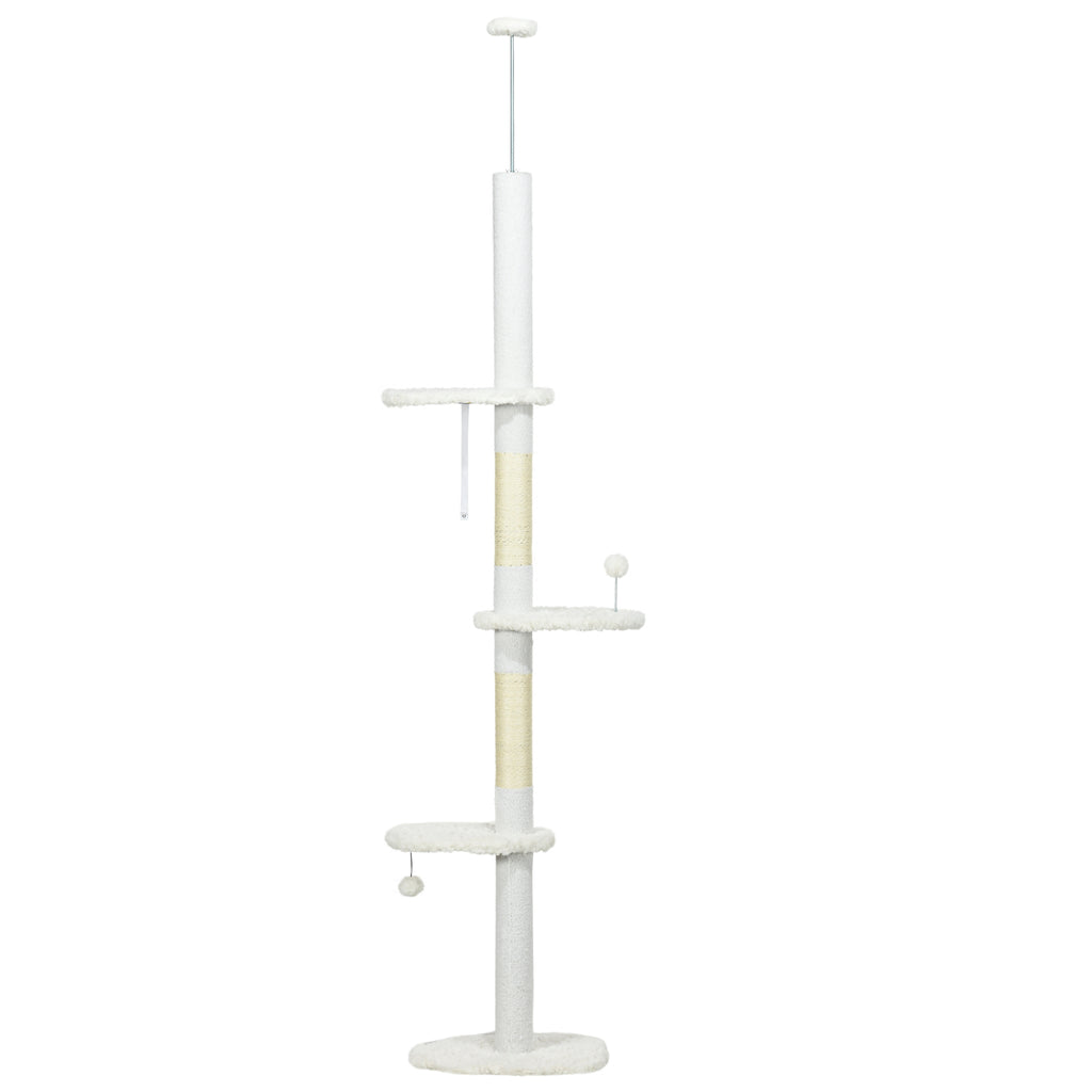 8.4 Floor to Ceiling Cat Tree, Adjustable Height, White – White / 370x180x540 mm