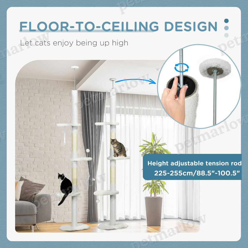 8.4 Floor to Ceiling Cat Tree, Adjustable Height, White – view 3