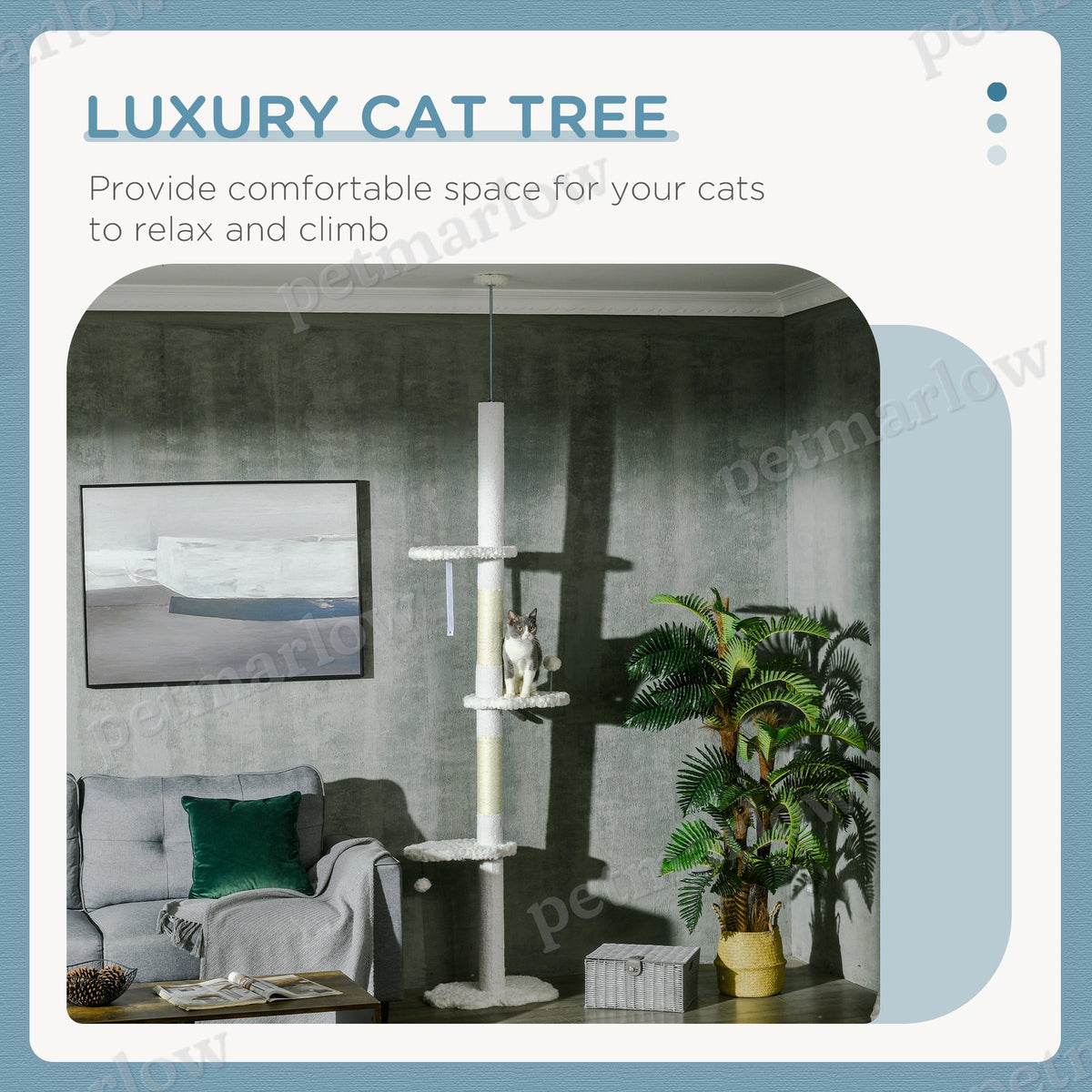 8.4 Floor to Ceiling Cat Tree, Adjustable Height, White – view 6