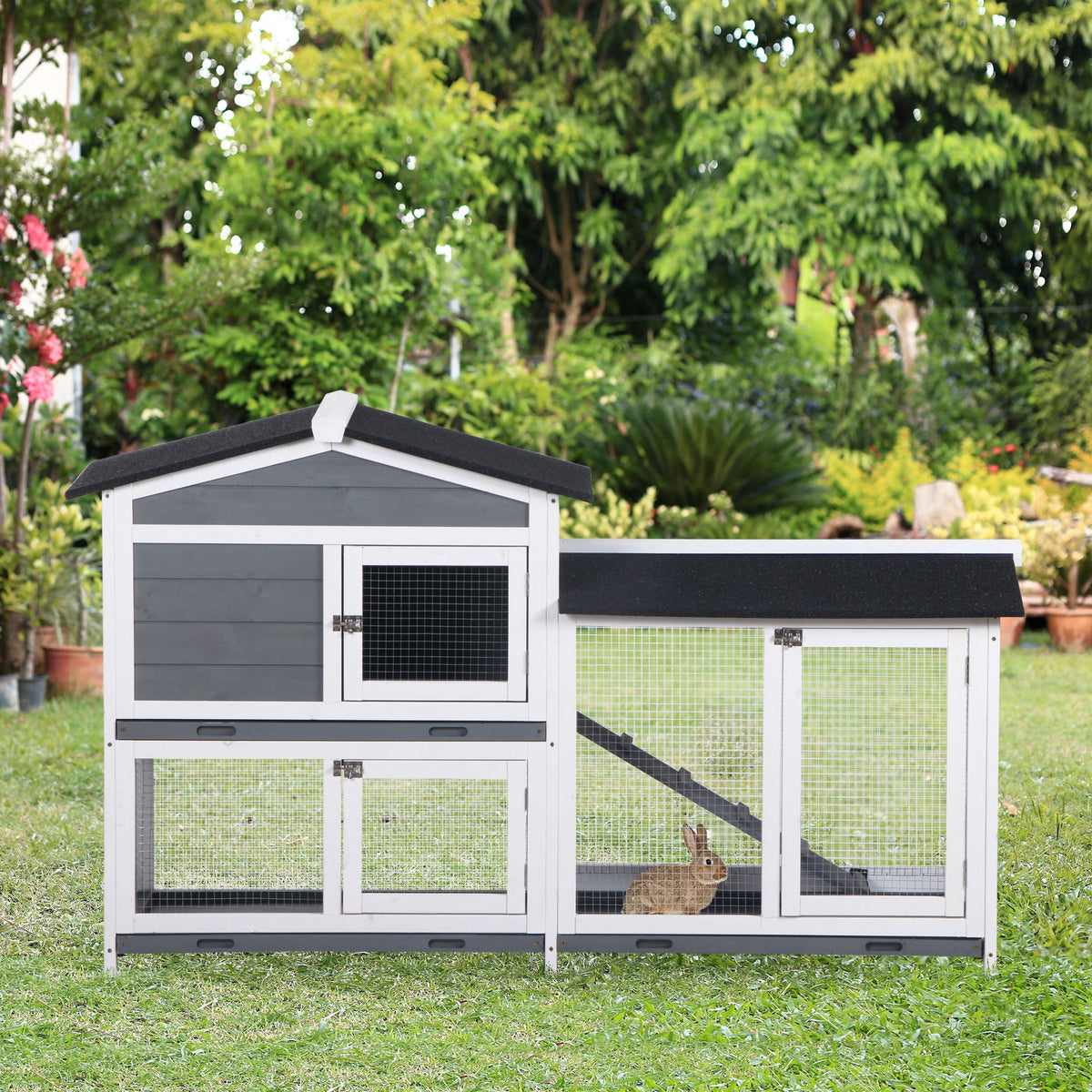 2-Tier Indoor Rabbit Enclosure with Ramp and Run – view 8