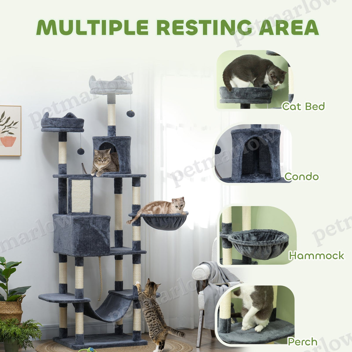 81" Cat Tree with Scratching Posts and Beds – view 5
