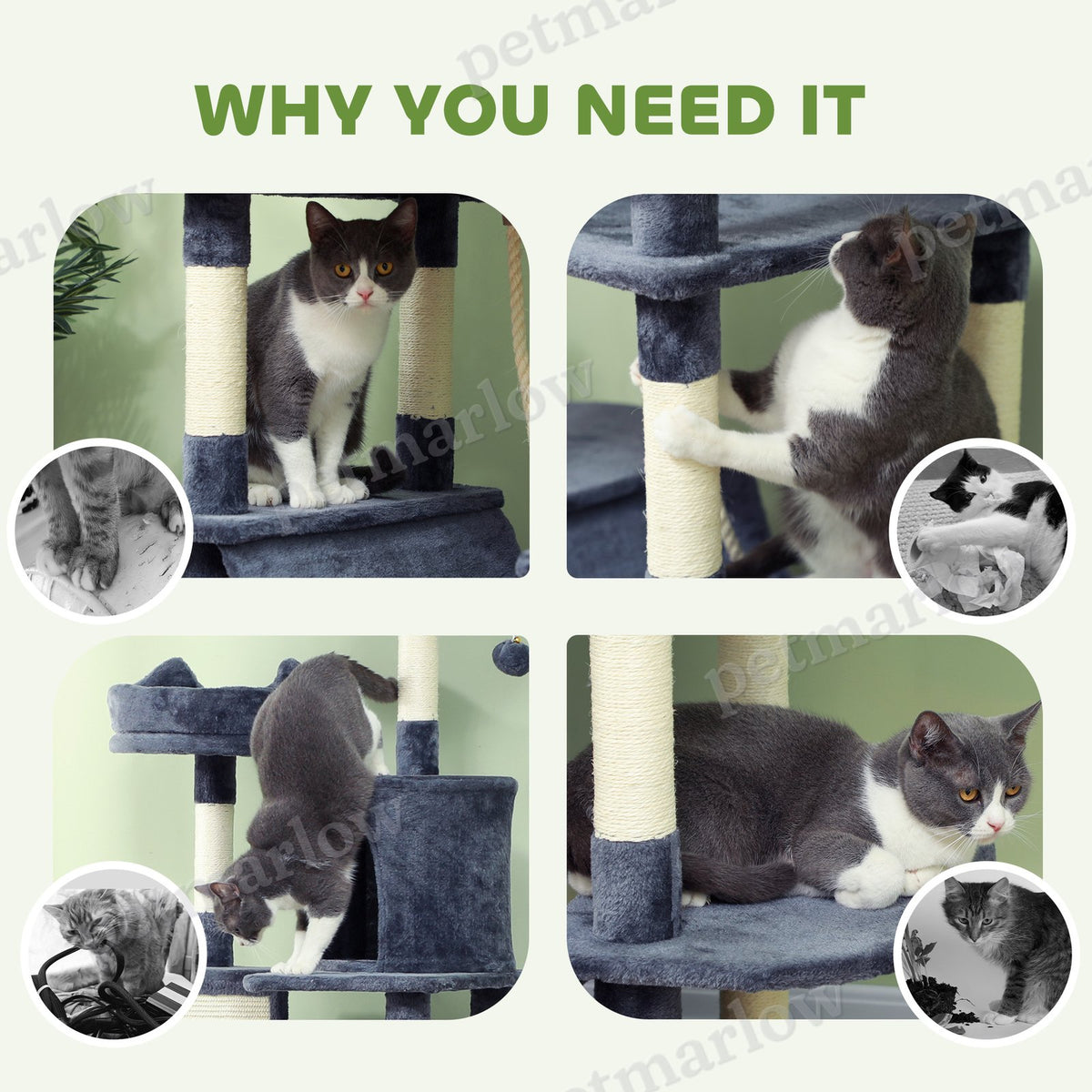 81" Cat Tree with Scratching Posts and Beds – view 6
