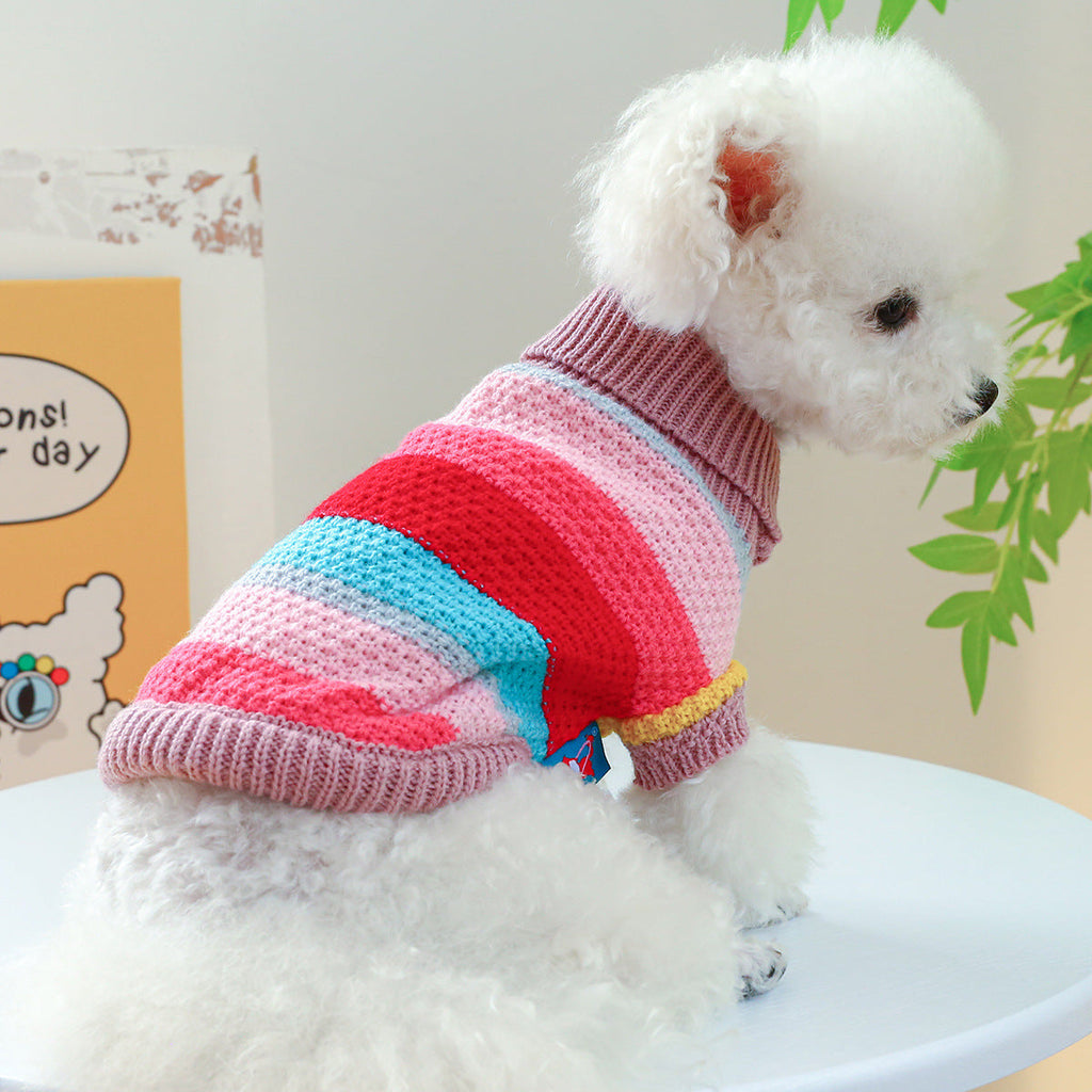 Rainbow Colorful Stripes Pet Sweater – view 9