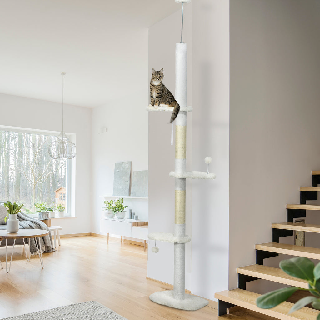 8.4 Floor to Ceiling Cat Tree, Adjustable Height, White – view 7