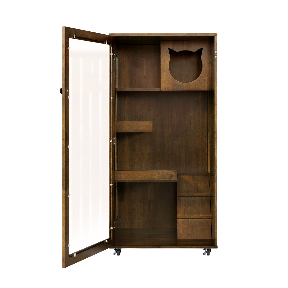 Indoor Rubber Wood Cat Cabinet with Wheels – view 10