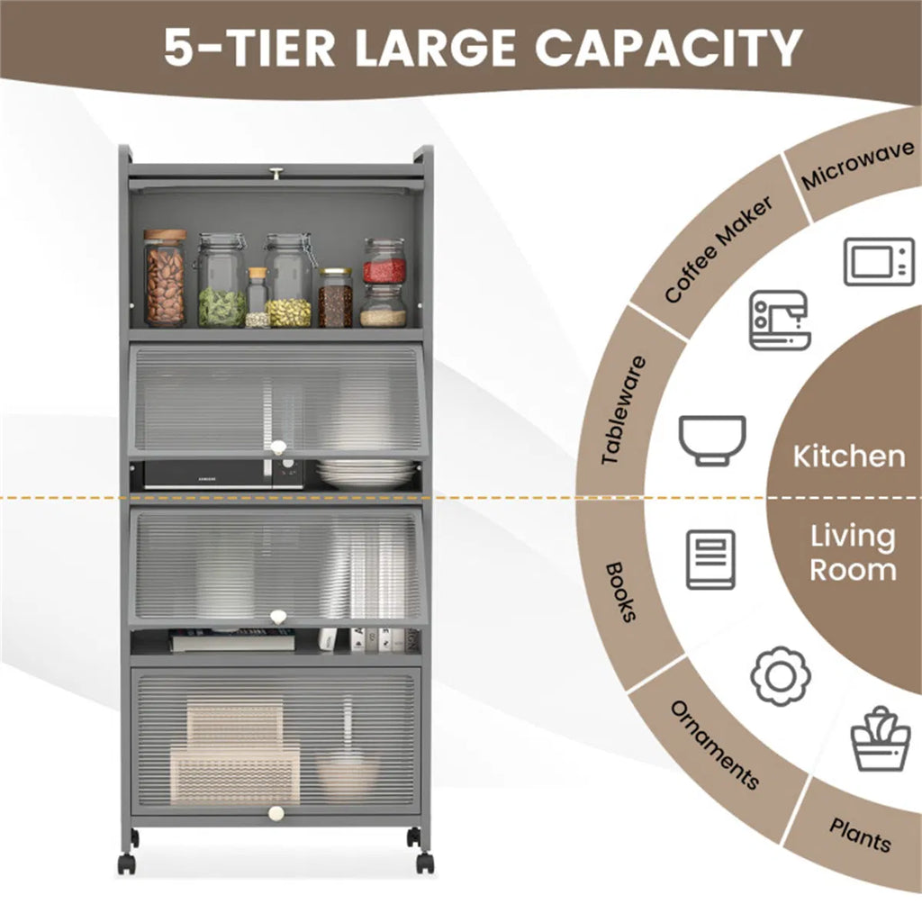 5-Tier Rolling Storage Rack with Dust-Proof Doors – view 9