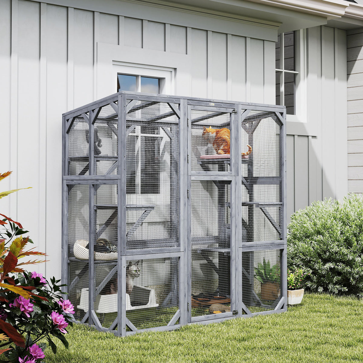 Large Wooden Catio Outdoor for 1-3 Cats – view 8