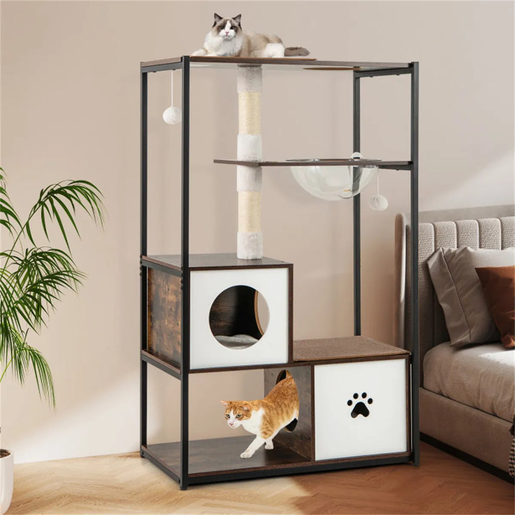 Stylish Wood-Metal Cat Tree with Multiple Resting Areas – view 7