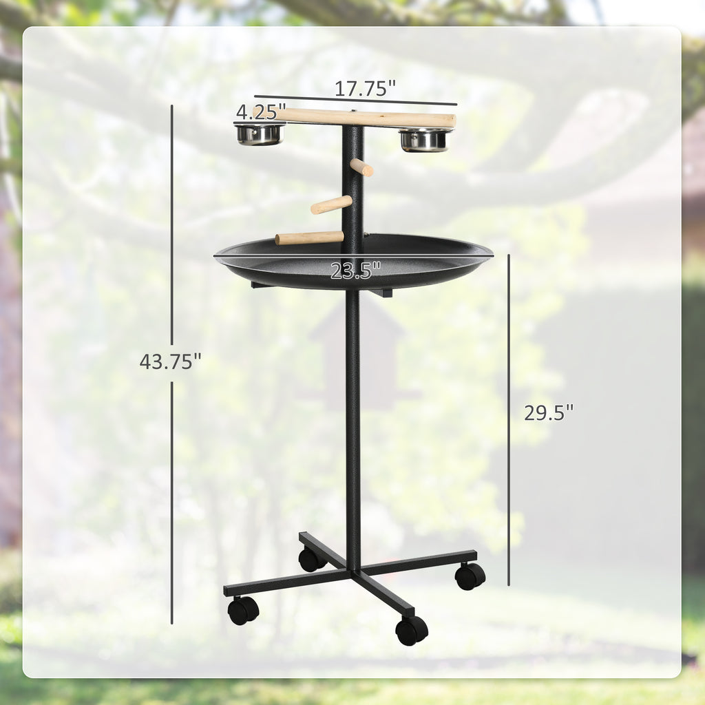 Portable Bird Play Stand with Stainless Steel Bowls and Wheels – view 7