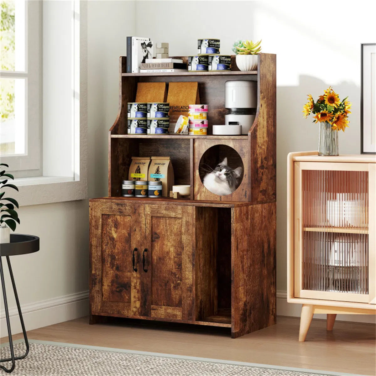 Wooden Cat Litter Box Enclosure with Storage – view 12
