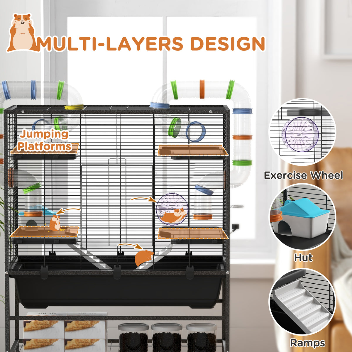 Small Animal Cage with Tubing System and Running Wheel – view 9