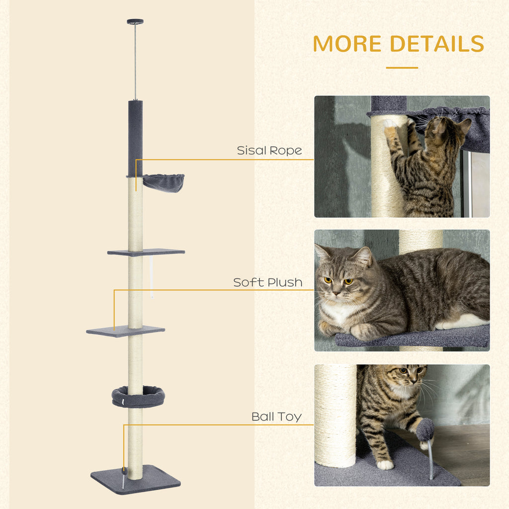 Floor To Ceiling Cat Tree with Adjustable Height and Scratching Areas – view 9