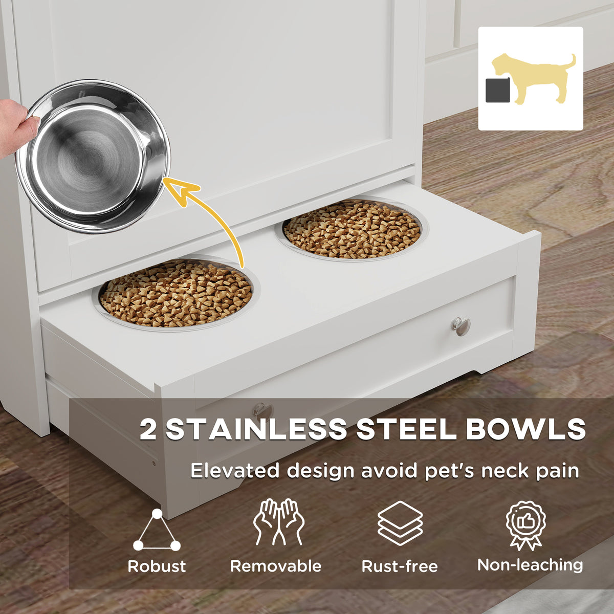 Dog Feeding Station with Storage Cabinets and Bowls – view 7