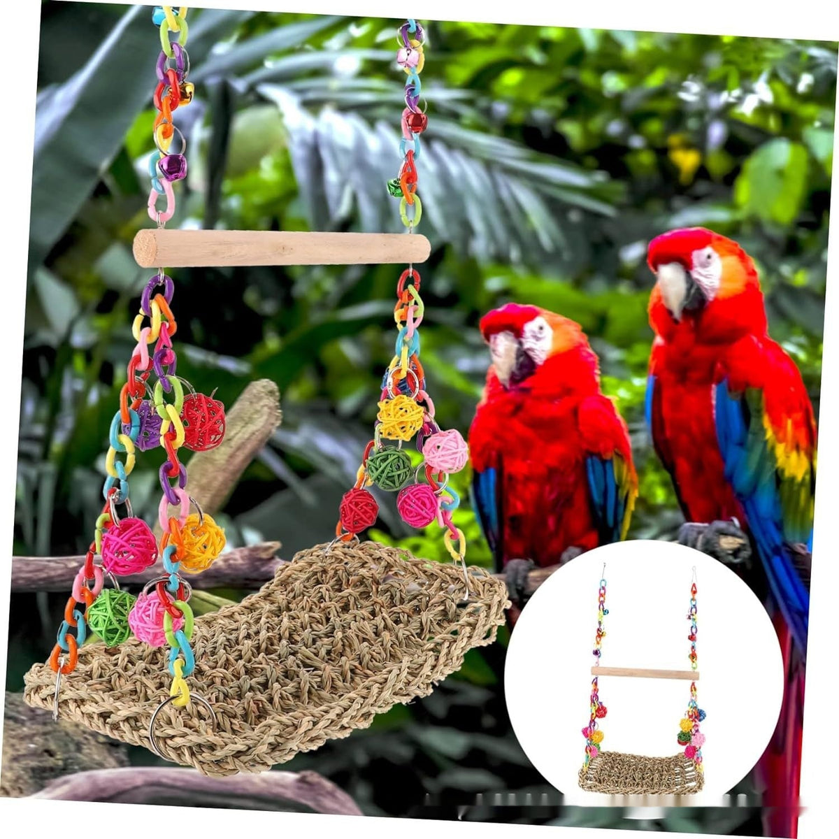 Natural Grass Parrot Climbing Net Hammock For Medium Large Bird Cages – view 9