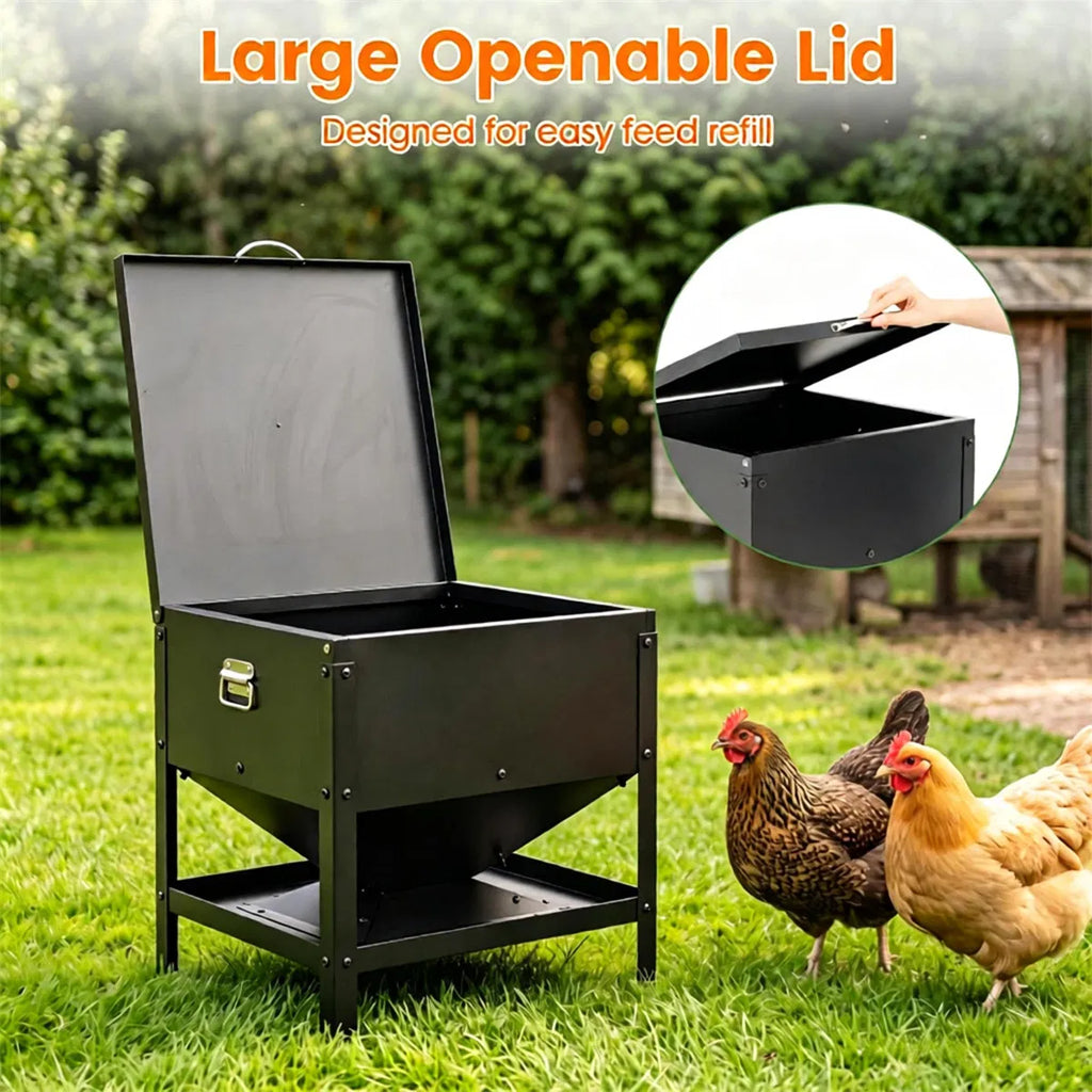 Heavy Duty Chicken Feed Hopper with Lift Top Cover for Poultry – view 8