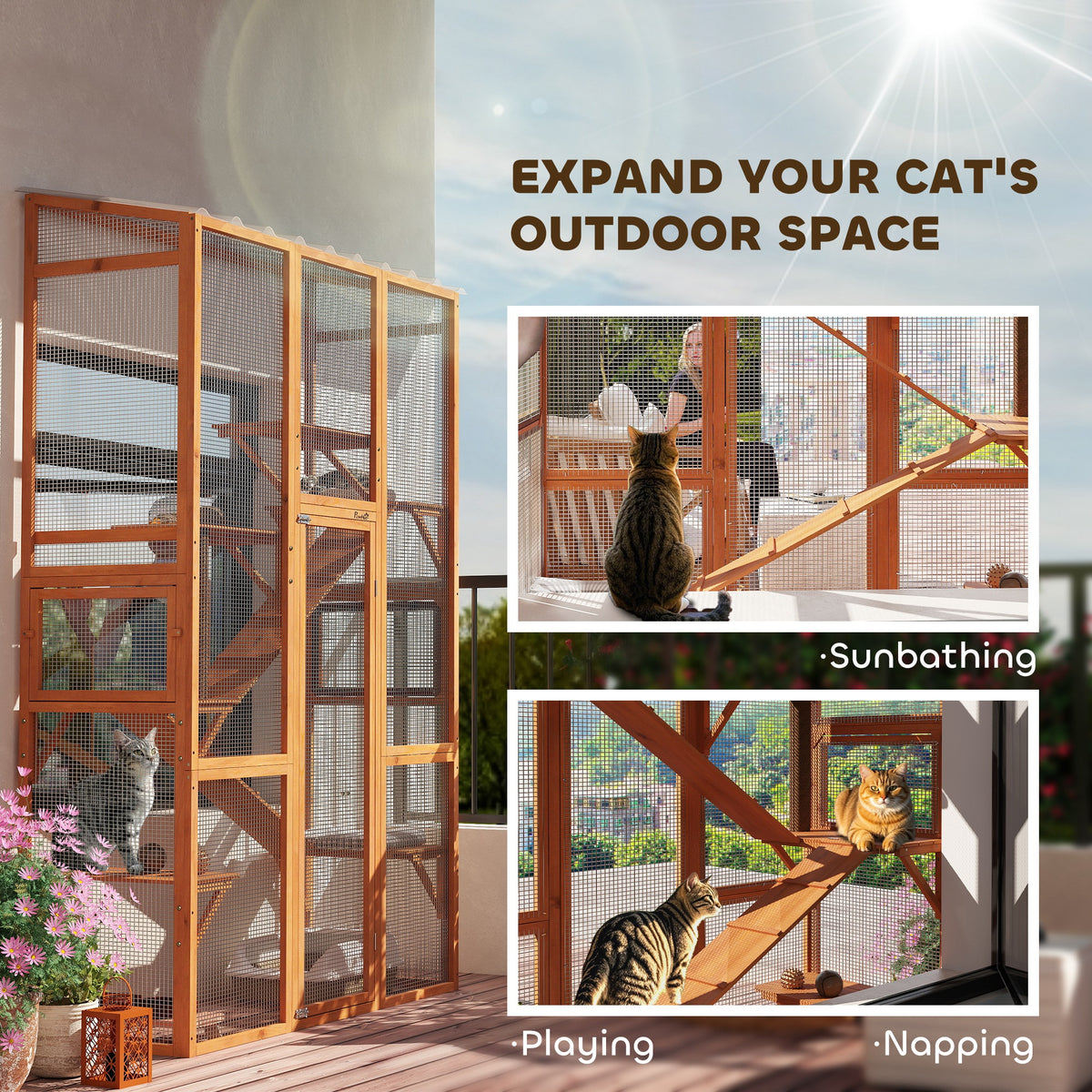 Outdoor Catio Cat Enclosure with Jumping Platforms and Ramps – view 7
