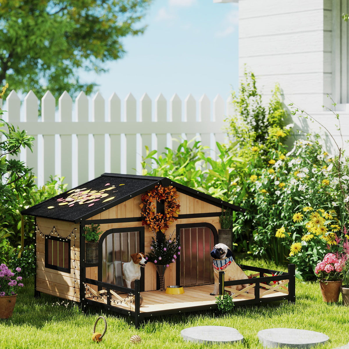 Wooden Dog House with Porch and Openable Roof – view 9