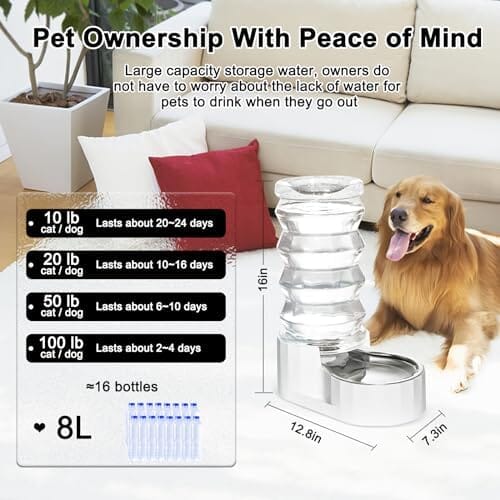 8L Automatic Water Feeder with Stainless Steel Bowl - Two Caps and Filters for 30-60 LB Dogs – view 7