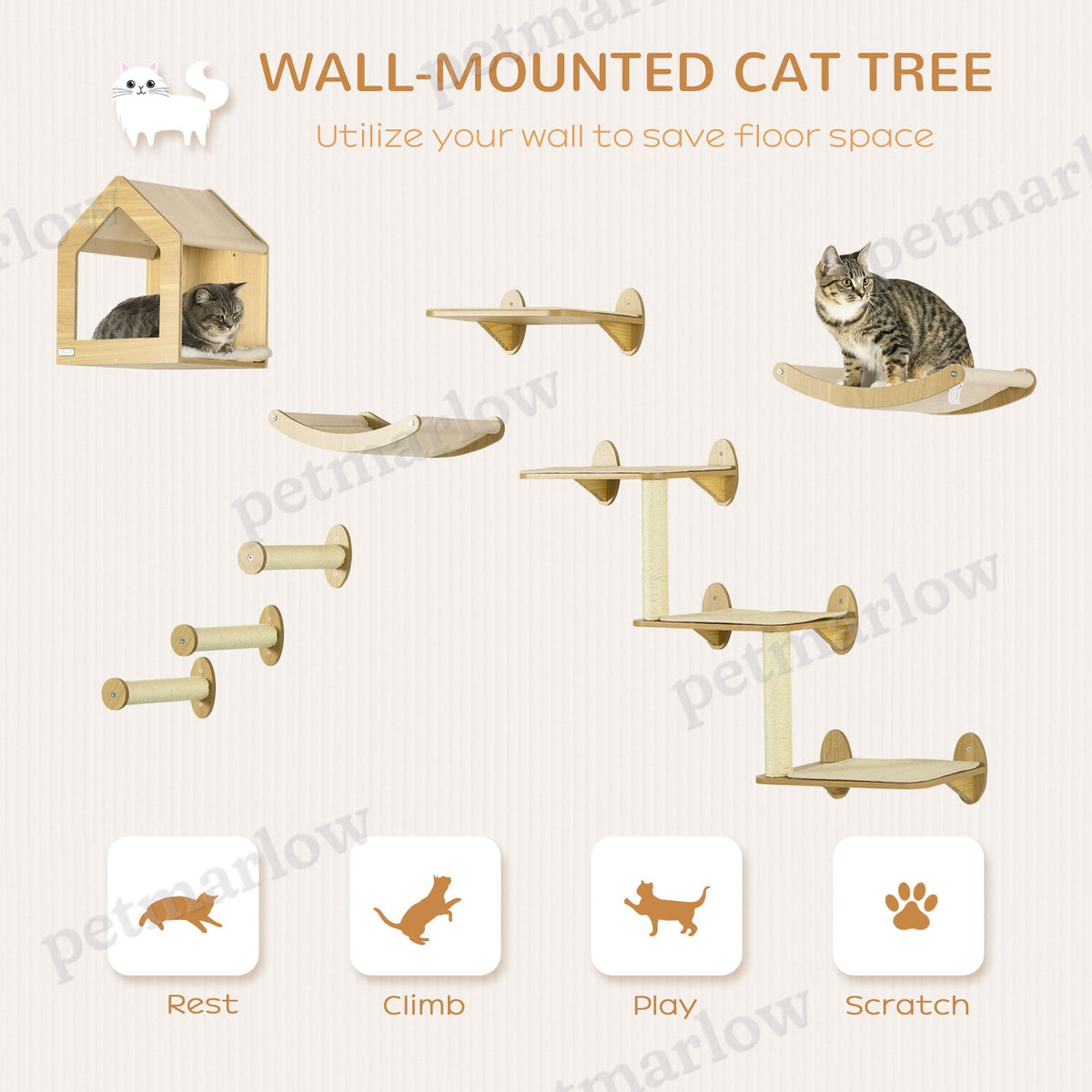 8PCs Cat Wall Shelves Pet Wall-mounted Climbing Shelf Set – view 5