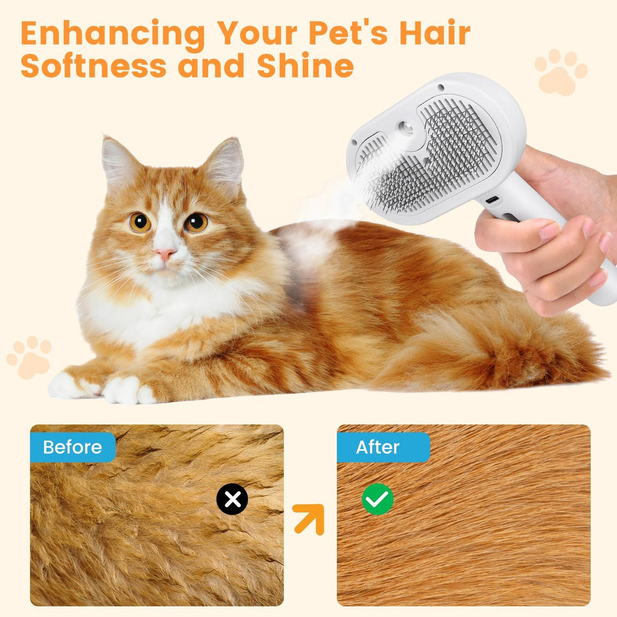 3-in-1 Steam Grooming Brush for Cats and Dogs