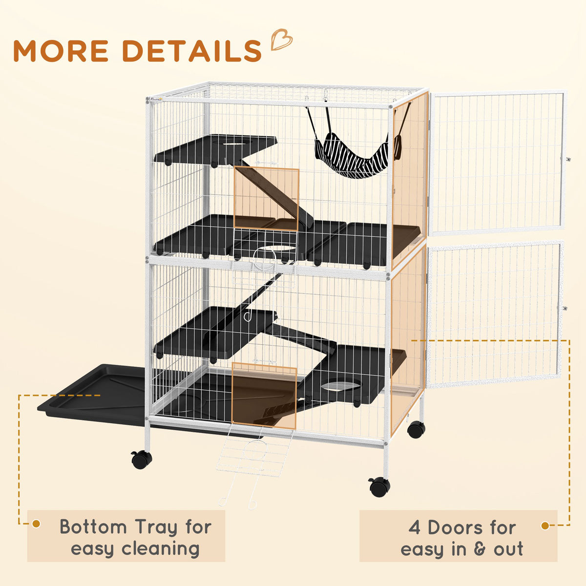 50" Rolling Small Animal Cage with Hammock and 4 Doors – view 8