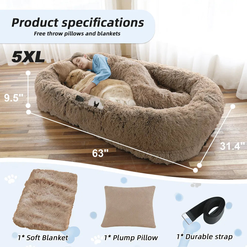 Large Washable Faux Fur Dog Bed for People and Pets – view 15