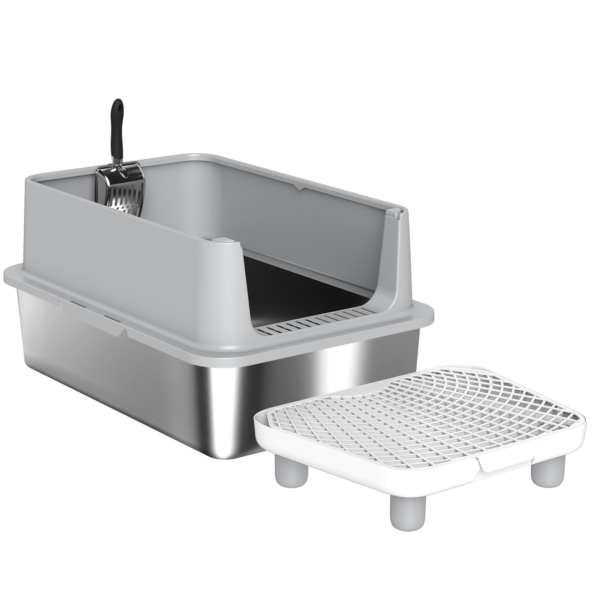 Stainless Steel Cat Litter Box with Litter Scoop – view 7