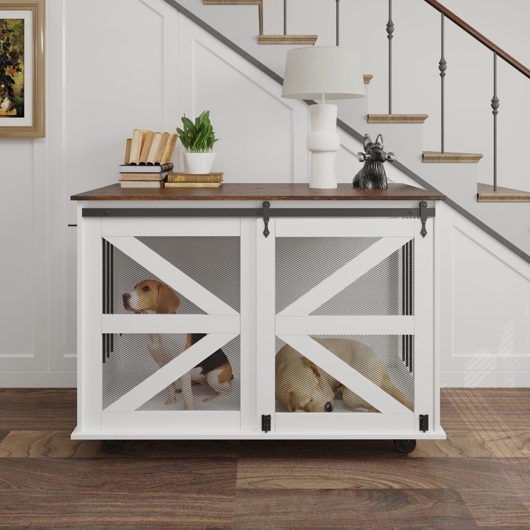 Mobile Dog Crate with Flip-Top Feeding Door – view 7