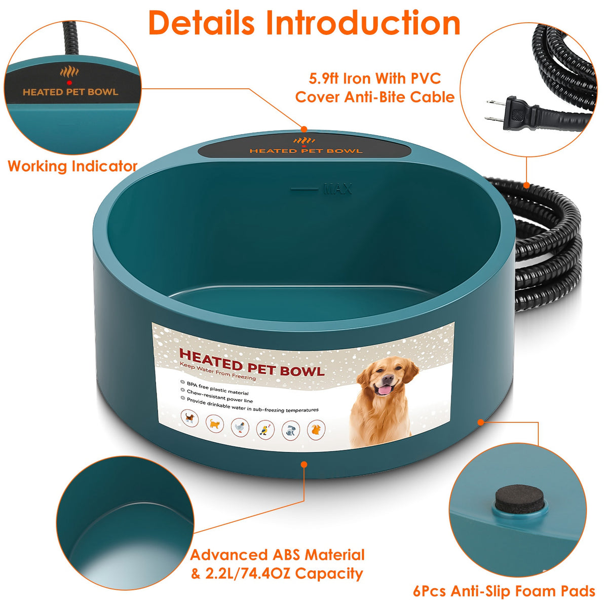Heated Water Bowl for Dogs and Cats - 74.4oz Capacity – view 12
