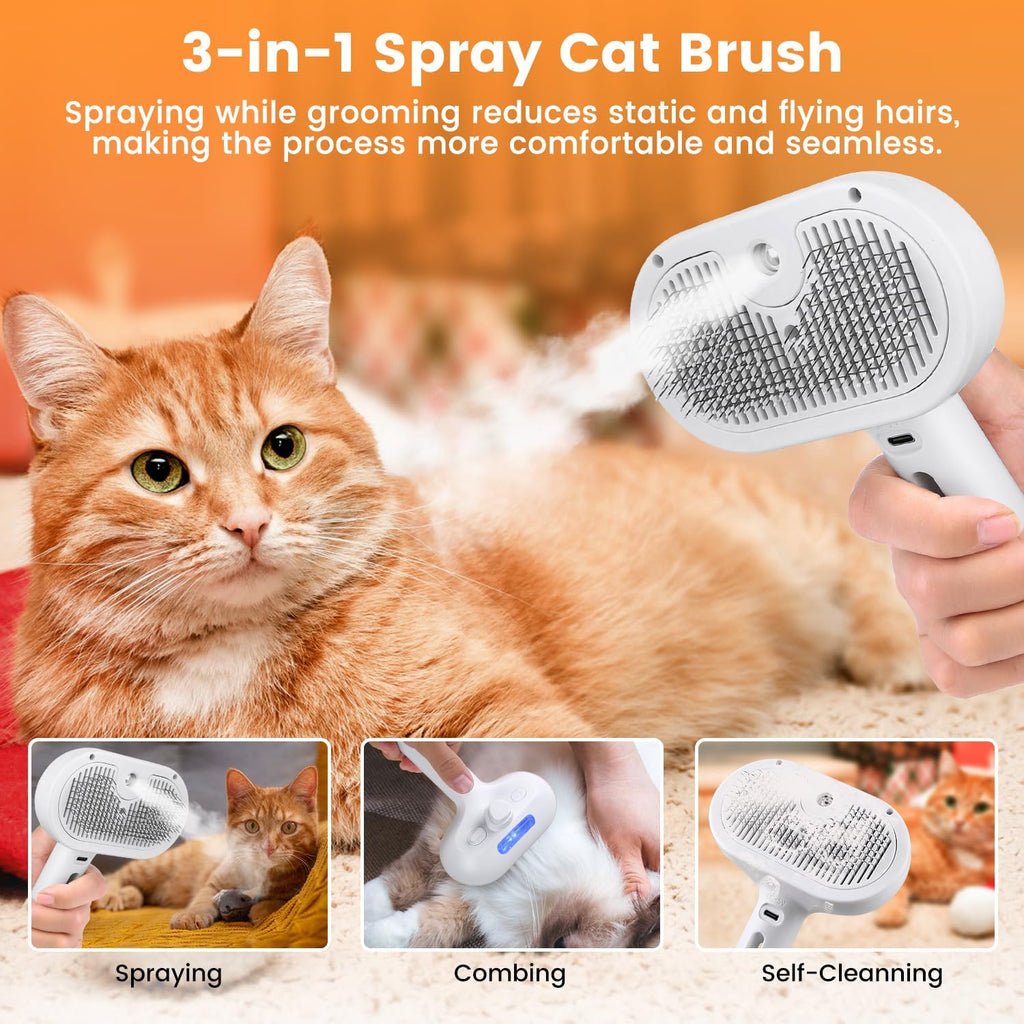 3-in-1 Steam Grooming Brush for Cats and Dogs