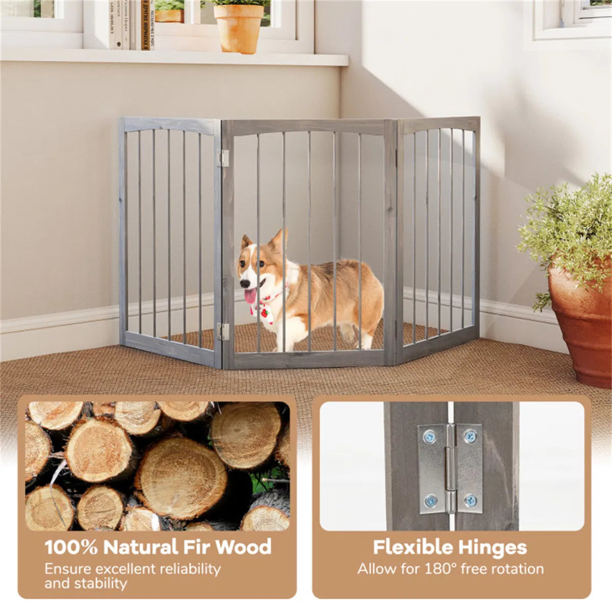 Gray Wooden Pet Fence for Dogs and Cats – view 10