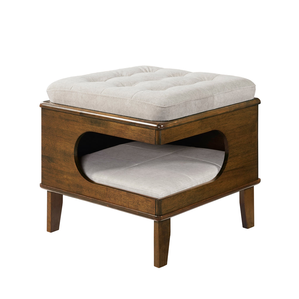 Rubber Wood Cat Bed Ottoman with Cat Cave – view 12