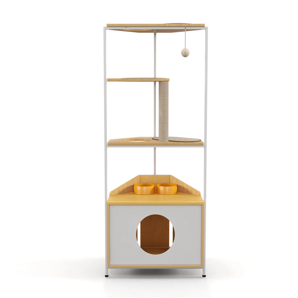 Corner Cat Tower with Scratching Post and Feeding Station – view 7