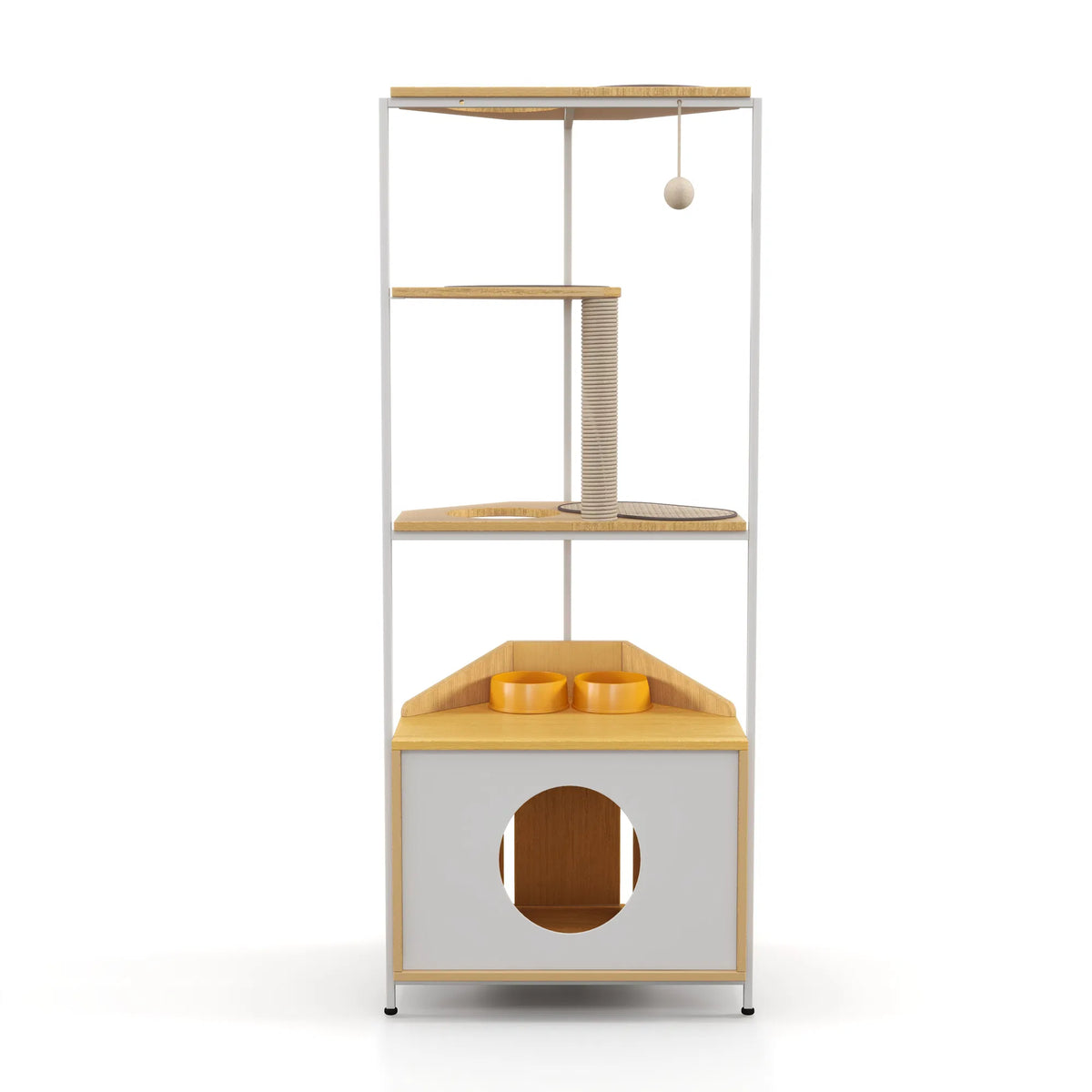 Corner Cat Tower with Scratching Post and Feeding Station – view 7
