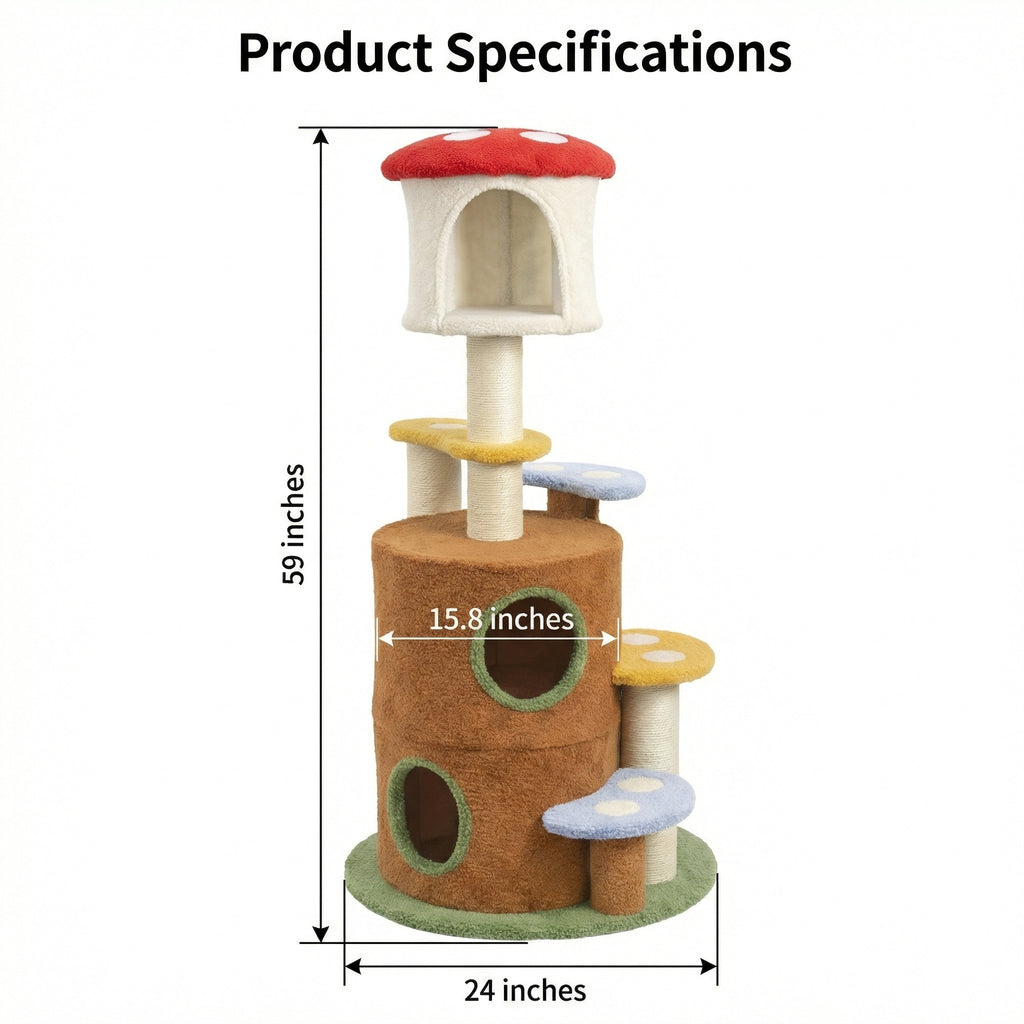 Mushroom Cat Tree with Condo and Plush Perches – view 9
