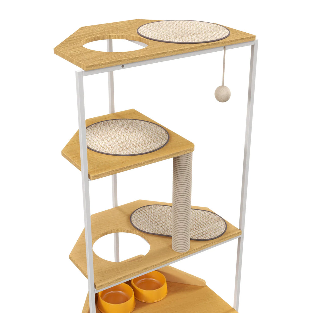 Corner Cat Tower with Scratching Post and Feeding Station – view 11