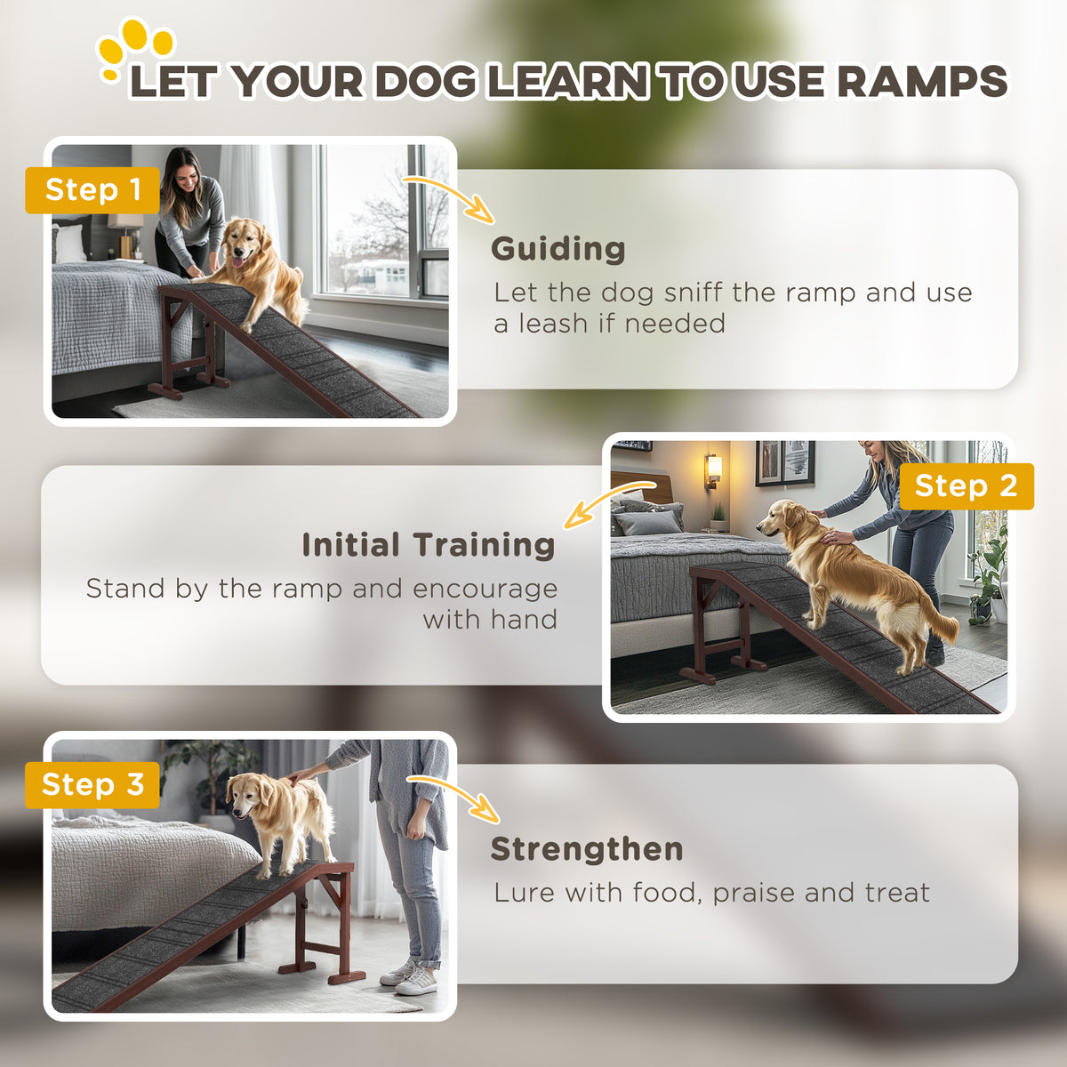 Dog Ramp for Bed with Non-Slip Carpet and Platform – view 7